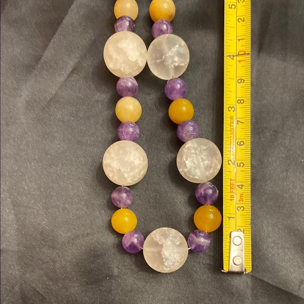 Purple and Yellow Statement Necklace with Iridescent Beads - Picture 8 of 10